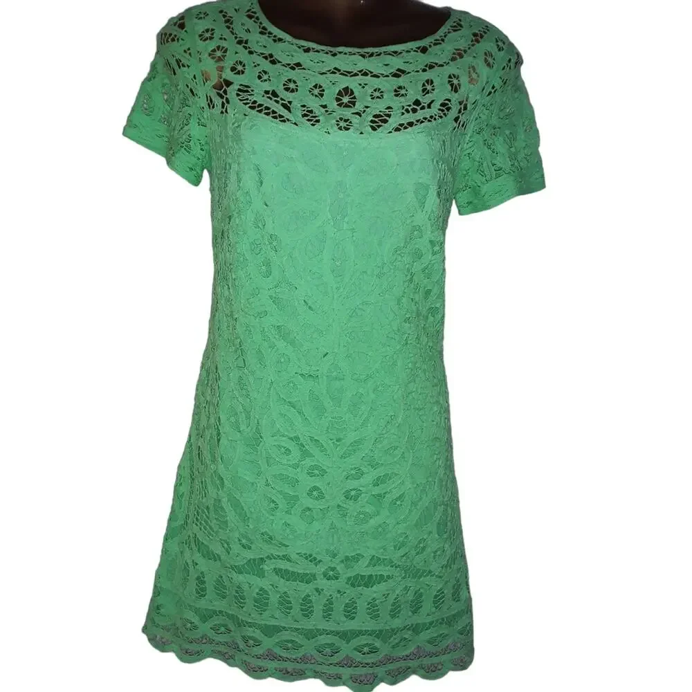 Lilly Pulitzer Sz S MARIA KATE Bold, Bright Lime Green Lacy Dress - Picture 1 of 7